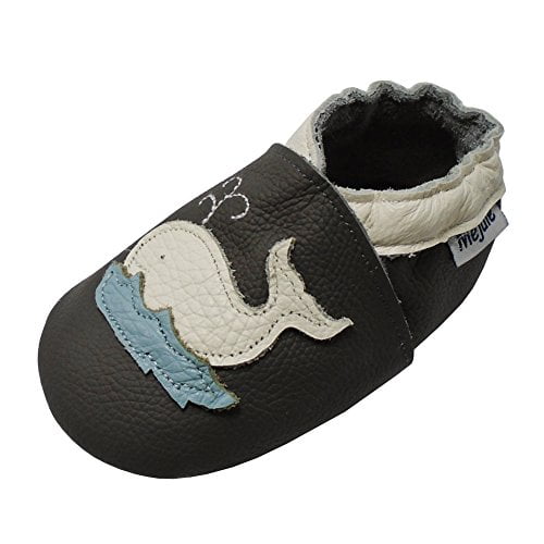 Cartoon Soft Sole Leather Baby Crib Shoes Infant Toddler Pre Walkers Moccasins Dark Gray Whale Sole Length 5.5 inch 12 18 Months Walmart