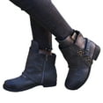 thumbnail image 1 of Women's Fold Over Combat Boots Black Punk Gothic Leather Military Wide Mid Calf Riding Short Boots for Women, 1 of 8