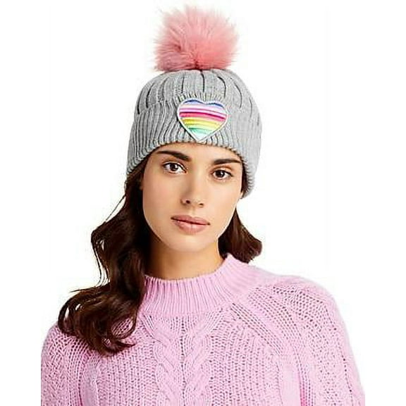 MSRP $58 Aqua Patch & Pom-Pom Knit Hat Gray Size OSFA