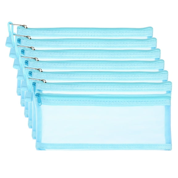 Uxcell Mesh Zipper Bags, B6 Travel Cases Nylon Makeup Pouches, Blue 6 Pack