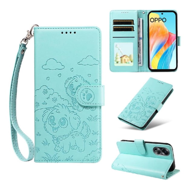 Funda Cartera GANGXUN con Diseño de Perrito en Relieve para OPPO A58 4G , Protección 360° con Ranuras y Correa Desmontable