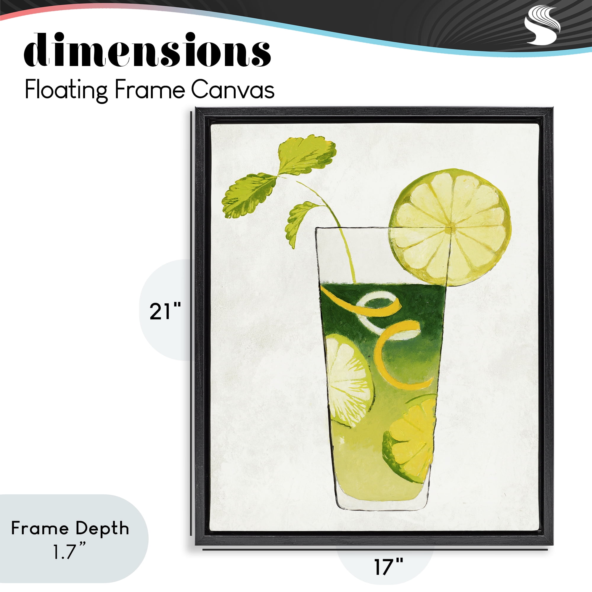 Stupell Industries Summer Cocktail Lime Mint Black Framed Floater Canvas Wall Art, design by Lorenzo Collective