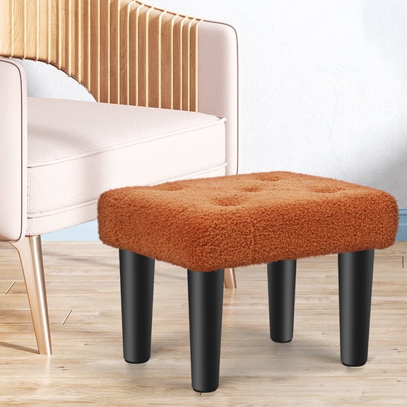 Orange Brown Teddy Velvet Ottoman Foot Rest, 11" x 5.5" Small Footstool with Sturdy Black Legs, Non‑Slip Design for Living Room, Bedroom, Entryway