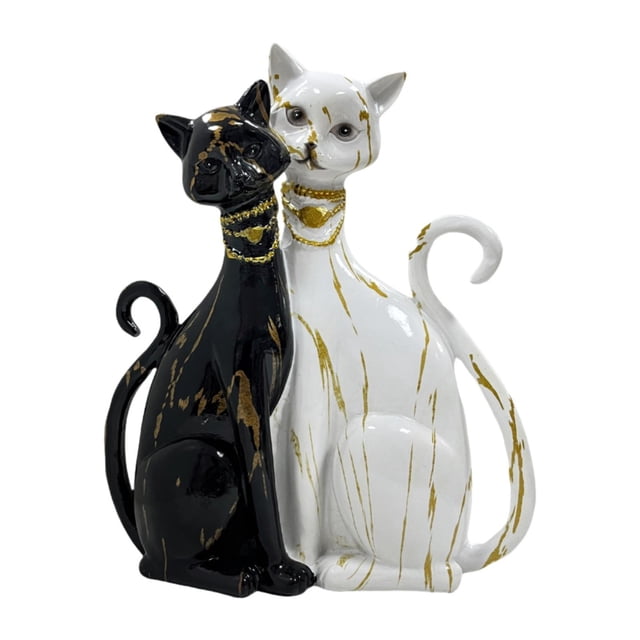 Figuras de pareja de gatos Estatuas de animales Decoración del hogar Colección de resina Escultura de gatos para el dormitorio de escritorio Regalo de en y negro