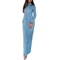 thumbnail image 1 of Diconna Women's Spring Autumn Long Dress Solid Color Long Sleeve Half High Neck Ruched Tie Up Dress, 1 of 3
