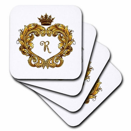 

3dRose Letter R Personal Vintage Gold Royal Monogram Personalized Initial - Soft Coasters set of 4