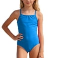 thumbnail image 2 of CUZIBR Girls Teens One Piece Swimsuit Spaghetti Strap V-Neck Tankini Bathing Suit Solid Color Ruched Swimming Pool Beach Summer Sports Swimwear Fashionable Comfortable Beachwear,Blue,6-7 Years, 2 of 5