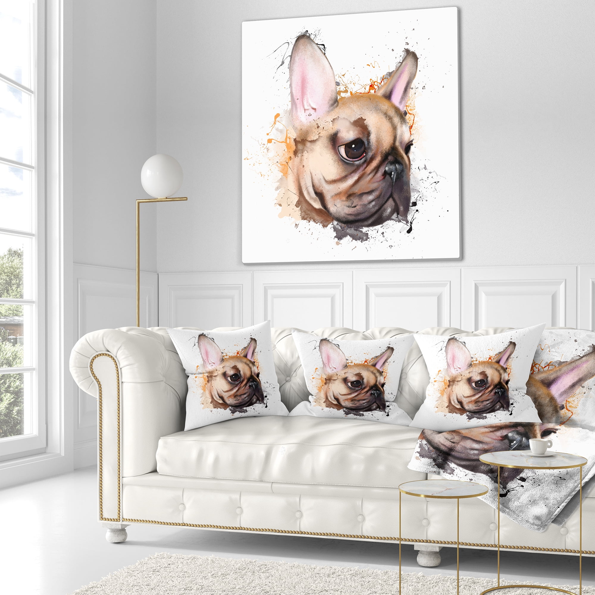 Designart Brown Watercolor French Bulldog - Animal Throw Pillow - 16x16
