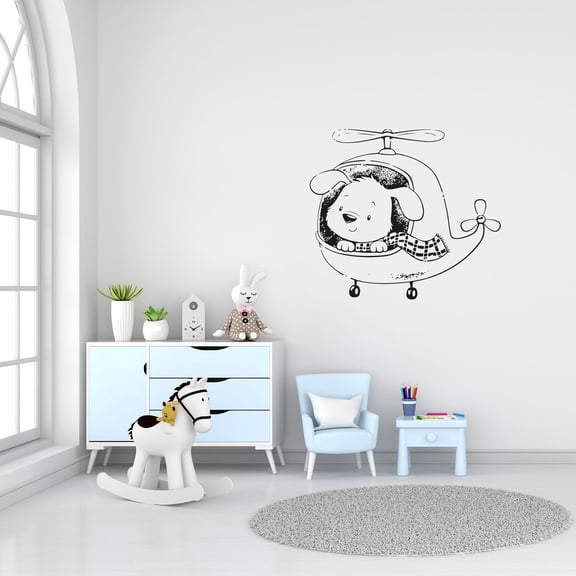Cute Little Bear Mini Helicopter Silhouette Helicopter Chopper Helicopter Types Vinyl Wall Art Sticker Decal Home Kids Room Study Room Boys Girls Room Wall Décoration Design Décor Size (24x40 inch)