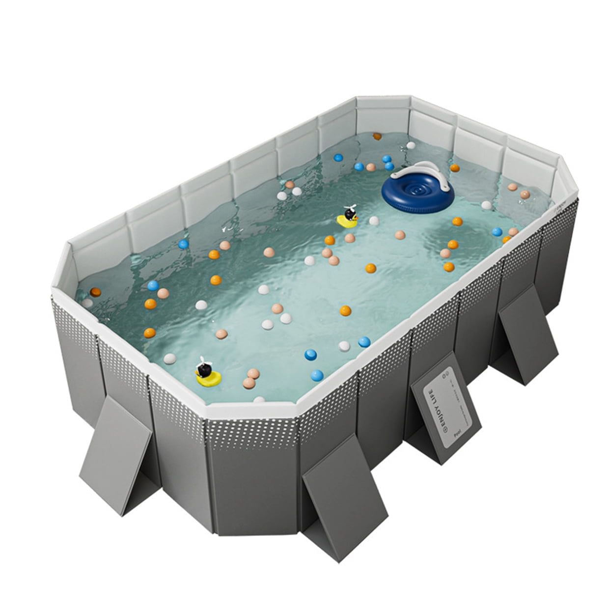 JieC Foldable Swimming Pool, Large Non-Inflatable Adults Kids Outdoor Pools, Gray, 102" x 66" x 20"