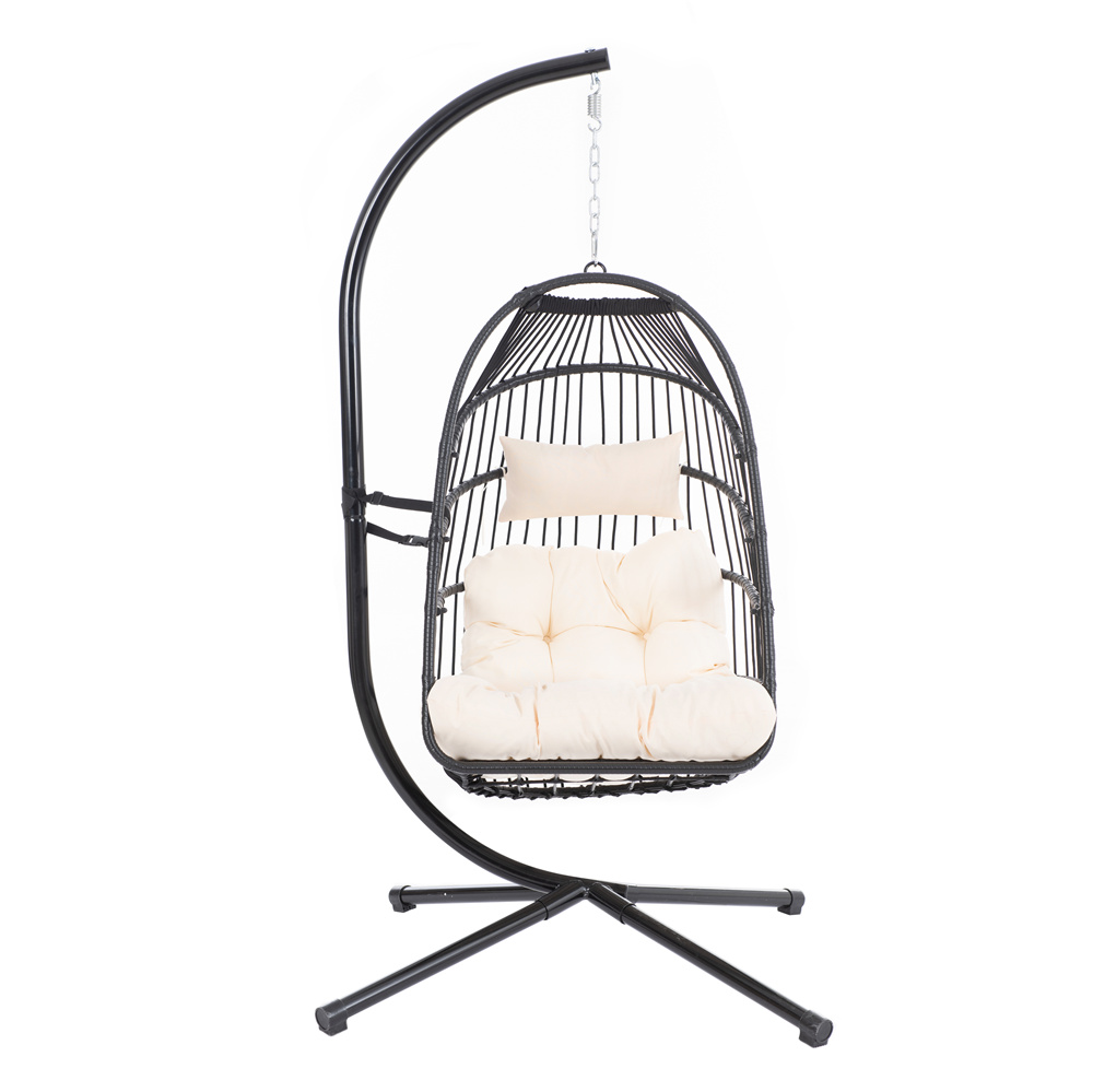 Hanging Wicker Egg Chair, Outdoor Patio Hanging Chairs with Stand, UV