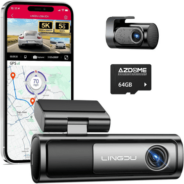 LINGDU Dash Cam Front and Rear, 5K Dash Camera for Cars Card, 5G WiFi Dashcam with 64GB SD, Night Vision Voice Control, G-Sensor Built-in GPS, 24H Parking Mode Loop Recording