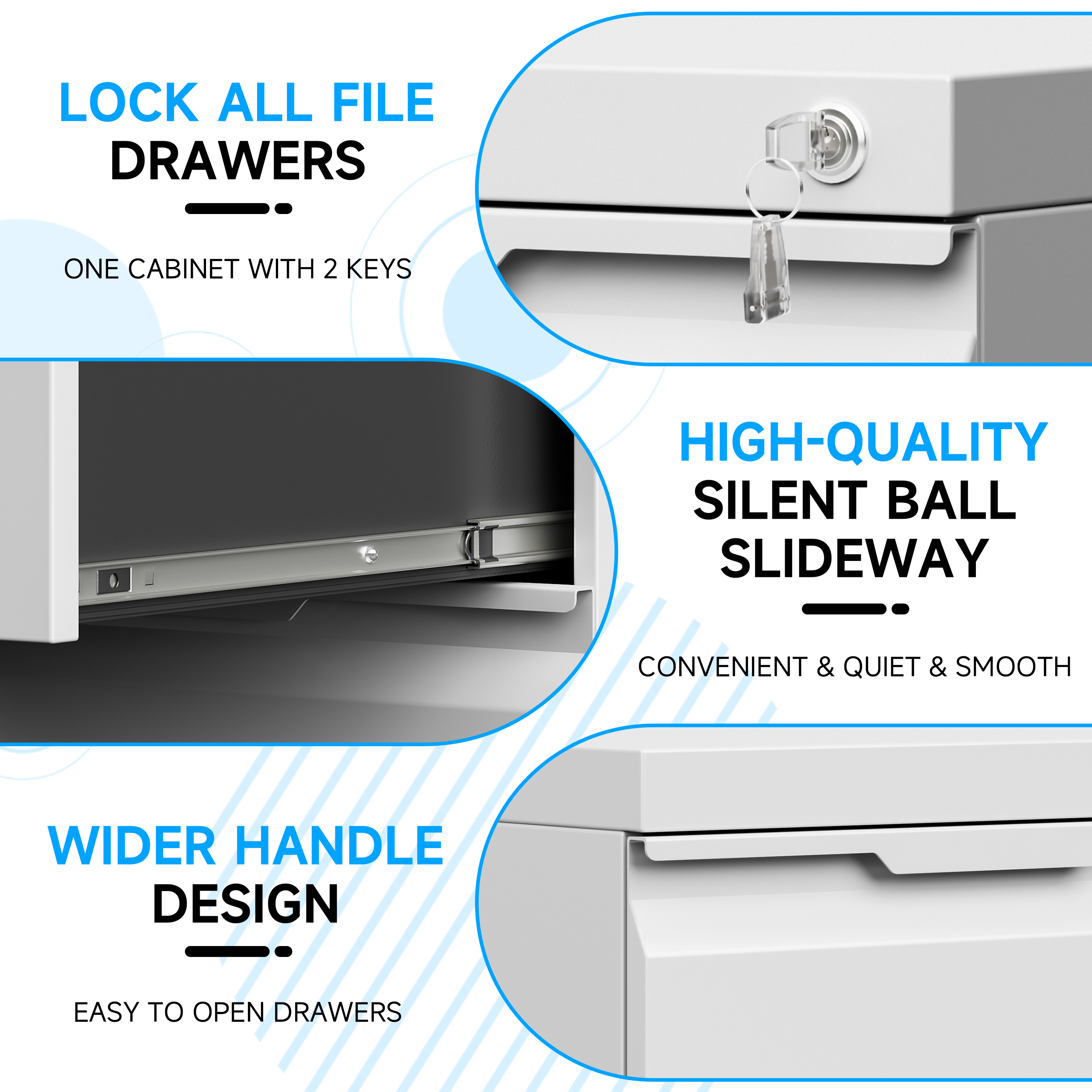 2 Drawer Mobile File Cabinet, File Cabinet on Wheels with Lock for Letter/Legal/A4 File, Metal Rolling File Cabinets for Home Office (White)