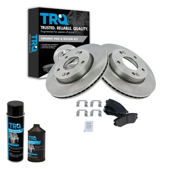 TRQ Front Ceramic Brake Pad & 2 s Rotor Kit w/Chemicals for 10-11 Kia Soul 1.6L BKA15501