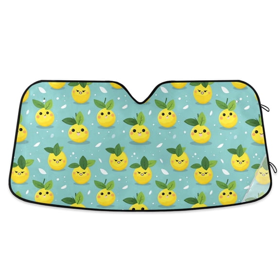Cartoon Lemon Face Car Windshield Sun Shade Foldable Car Front Window Visor Heat and UV Protection 57x31.5