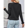 thumbnail image 4 of Jersey tipo cárdigan Saodimallsu para mujer con volantes y botones, color negro, 4 of 5