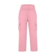 thumbnail image 4 of QQAMB Girls' Cargo Pants Solid Color Button High Waisted Drawstring Streetwear Long Trousers with Multi-Pocket ,11Years, 4 of 6