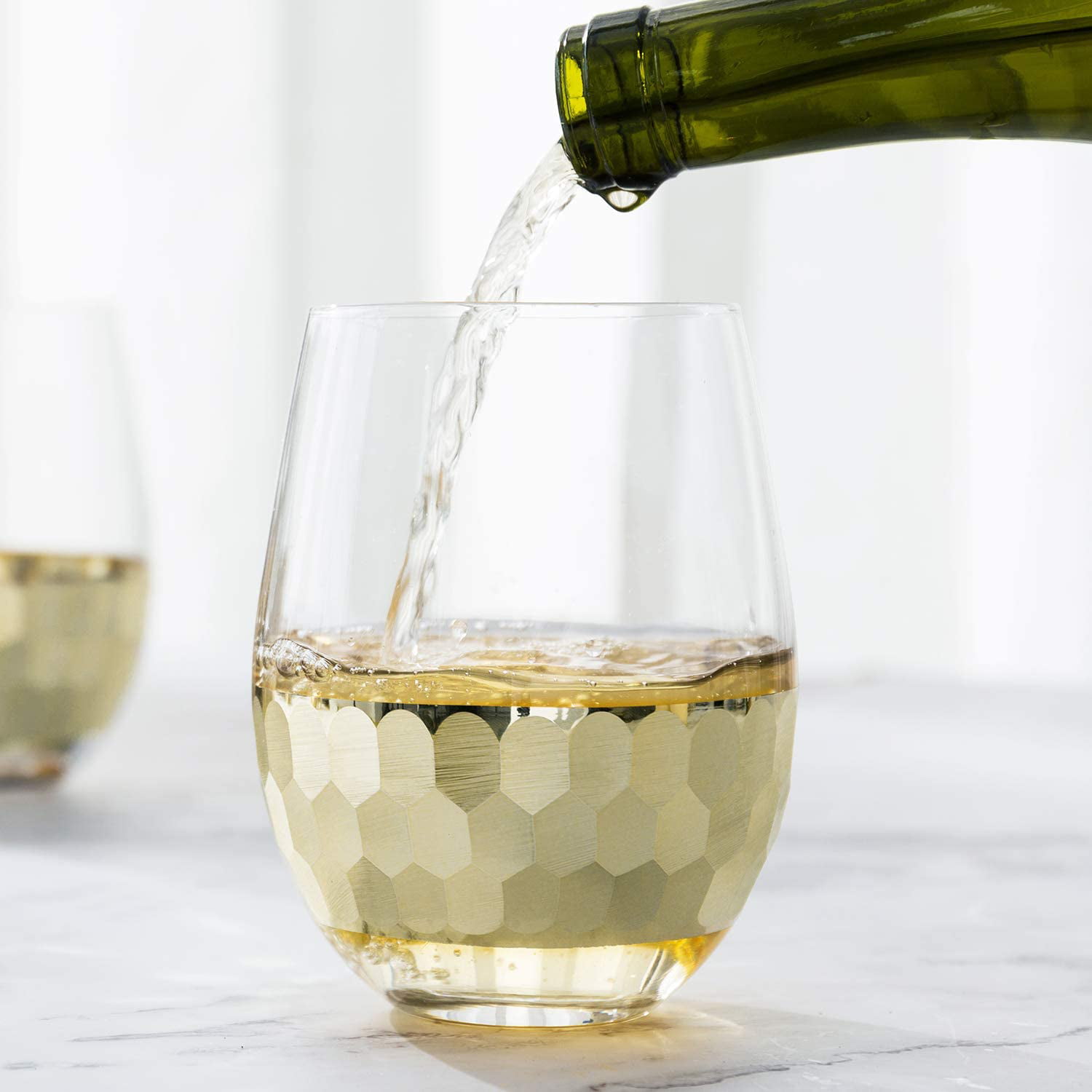 Glass & Gold-Tone Hammered Design Stemless Wine Glasses, Set of 4