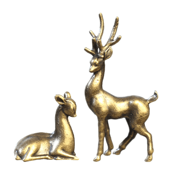 Copper Alloy Sika Deer Tabletop Small Ornaments Vintage Animal Figurines Desk Decorations Accessories Home Decor Crafts