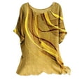 thumbnail image 2 of Linen Shirts for Women, Casual Loose Geometric Print Round Neck Top, Yellow 3XL, 2 of 7