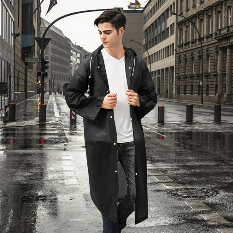 Yotmkgdo Rain Jacket Men, Rain Coat for Adults Teens unisex Raincoat Button Reusable Fashion Jacket Hooded Coat Rain Umbrella, Black, adult Unisex