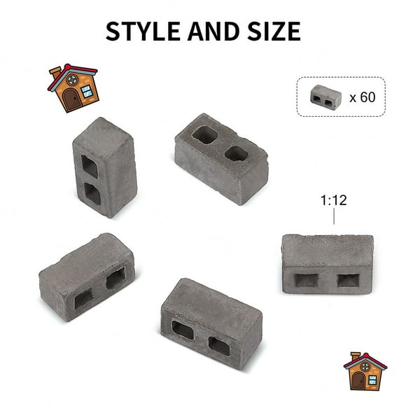 180 Packs Cinder Blocks 1/12 Scale Mini Bricks Concrete Miniature Bricks Tiny Landscaping Accessories