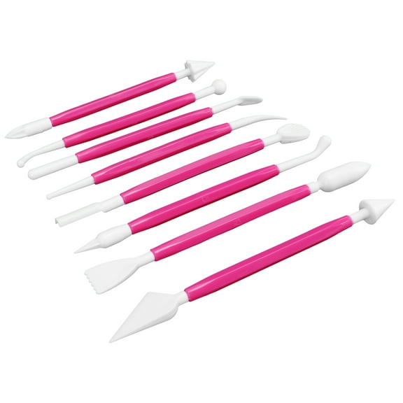 8Pcs Cake Fondant Decorating Tool Set Cookie Fondant Modeling Set Engraving Pen Cake Sugar Gum Paste Decorating Supplies DIY Baking Tools[Rose Red]