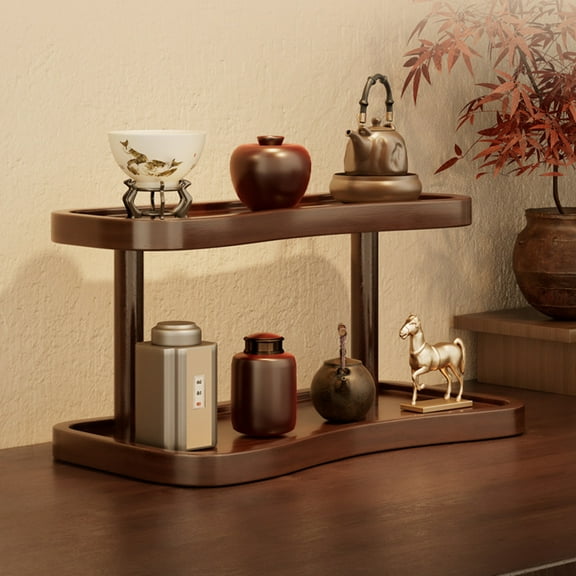 Btomtd Double Layer Desktop Shelf and Organizing Rack, Storage Shelves for Bookshelf Items and Kitchen Supplies, Office and Home Storage Shelving Unit 13"W x 6"D x 7"H, Coffee