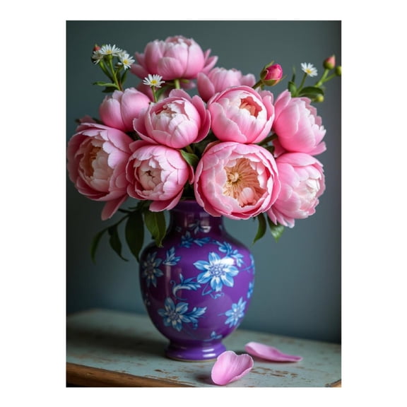 Diamond Art Kit for Adults, Peony Bouquet In Blue Vase Diamond Painting for Adults Beginners, DIY Diamond Art Painting Kits, 5D Diamond Painting Crafts for Home Decor 12x16 Frameless