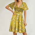thumbnail image 4 of Tnhcen Women's Summer Floral Print V - Neck Short Sleeve Wrap Dress with High Slit Stretchy Casual Beach Bodycon Dress for Women Sizes S - 2XL, 4 of 7