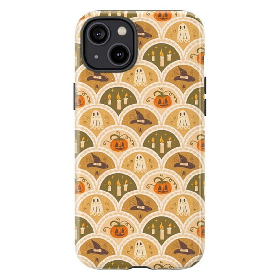 Halloween Pattern Phone Case, Ghost Pumpkin Candle Retro Design Protective iPhone Cover for iPhone 17 16 15 14 13 12 11 Pro Plus Mini