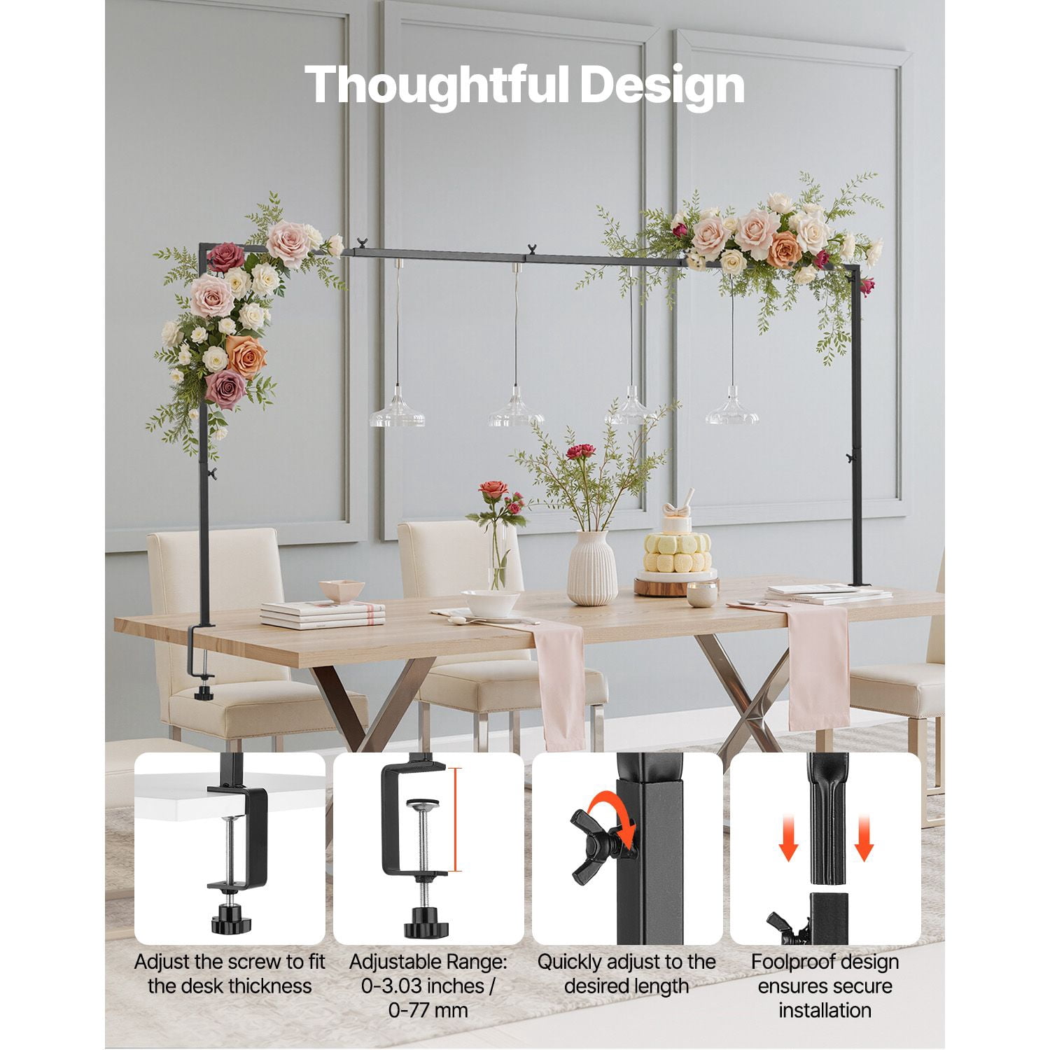 Table Arch Frame Stand with Clamp Adjustable Height for Balloon Garland Wedding Party Decor