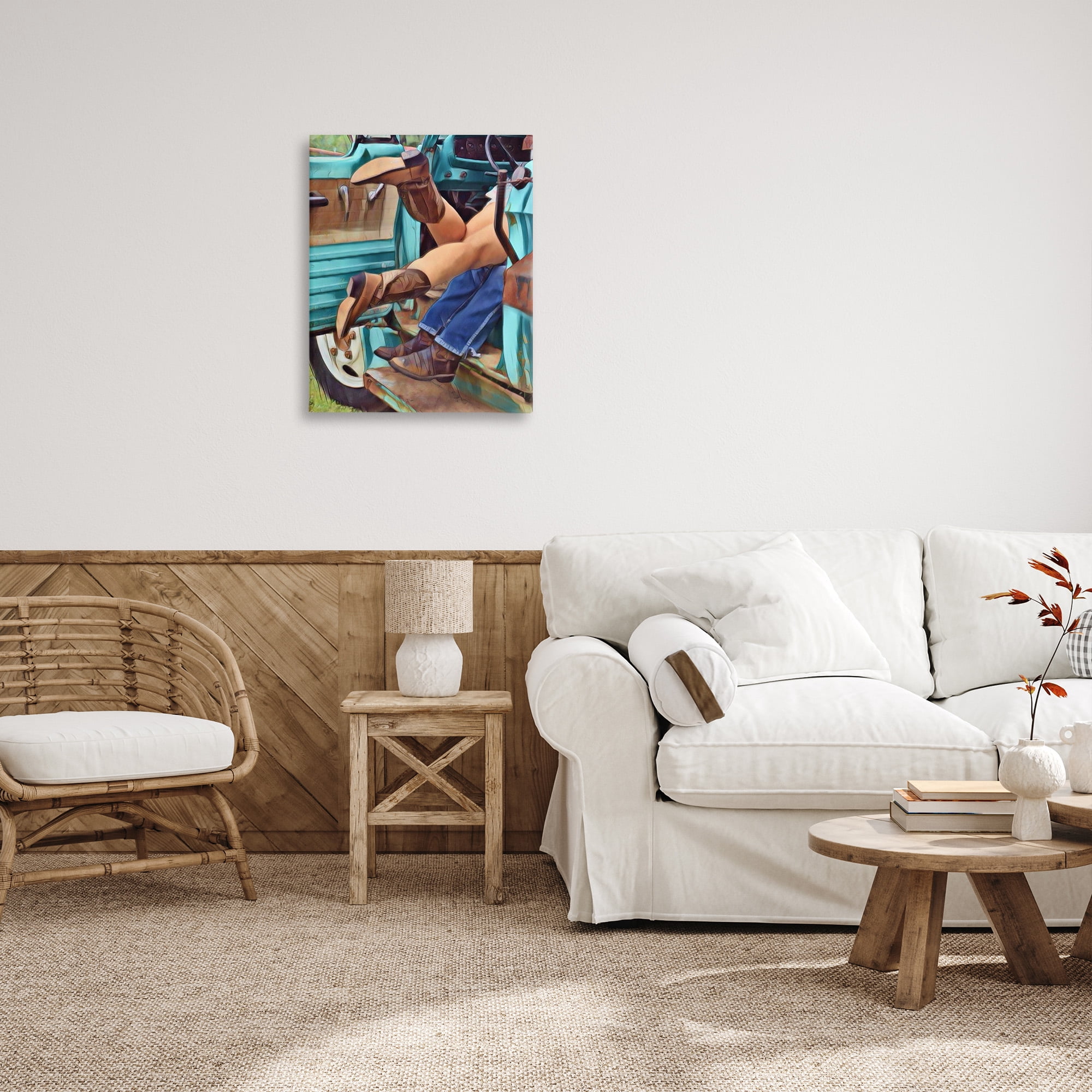 Stupell Industries Country Couple in Truck Transportation Painting Gallery Wrapped Canvas Art Print Wall Art, 24 x 30