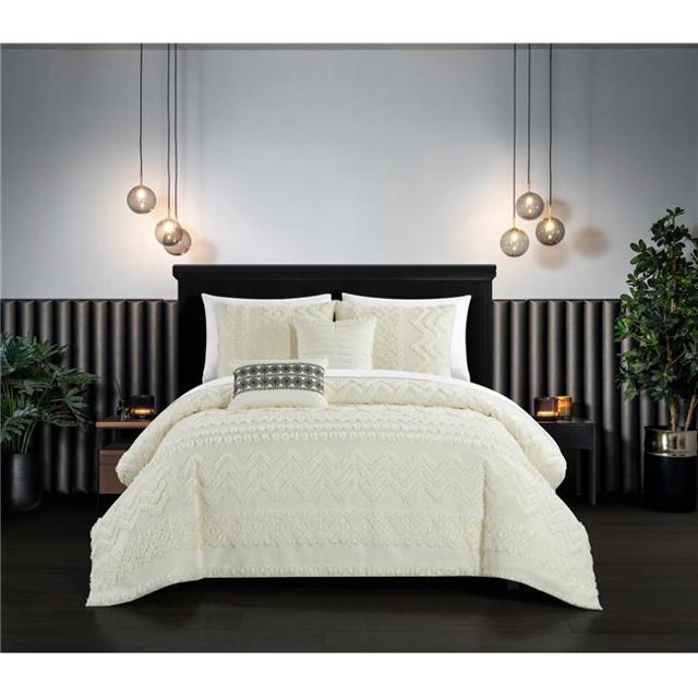Chic Home BCS25807-US 5 Piece Larson Comforter Set, Beige - Queen Size