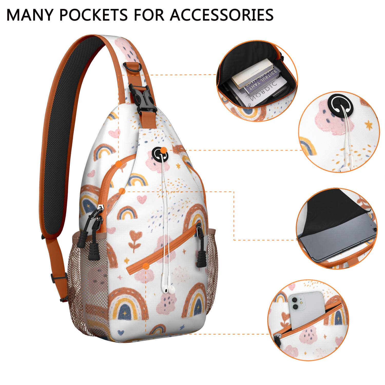 Crossbody Sling Bag Hiking Casual Sport Daypack Rainbow Cartoon () Crossbody Bag for Travel Hiking Bag for Women Men