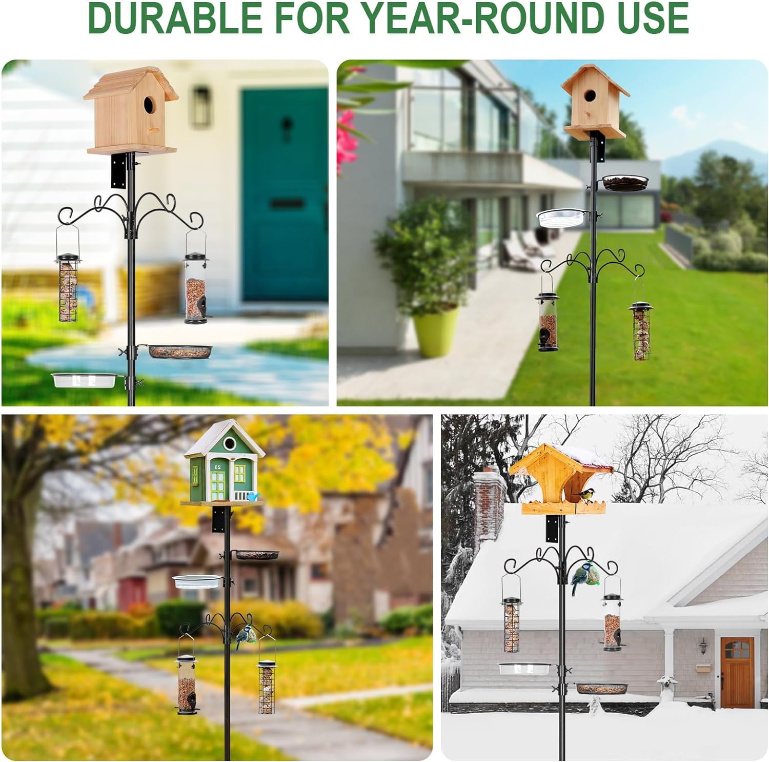 Bird House Pole Mount Kit 80 Inch 2 Pair Hooks Multi Feeders Bird Bath Feeder Tray - Heavy Duty Adjustable Bluebird Feeder Support Rod Stand Set for Outside, Yard, Garden