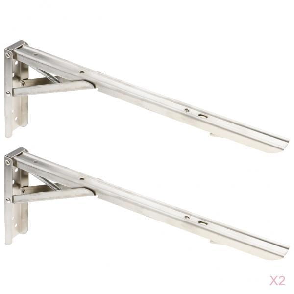 2 pares de estantes plegables móviles de acero inoxidable para trabajo , de banco, estante plegable, soporte de esquina triangular con reso Zulema Soporte de soporte de estante de pared