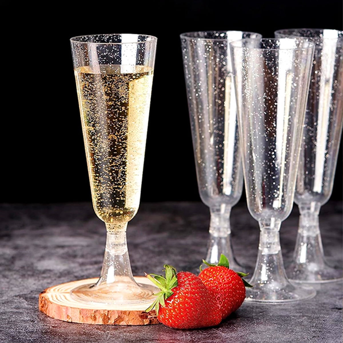 Plastic Champagne Flutes Plastic Mimosa Glasses 40 Pack ,Disposable Champagne Glasses Clear Acrylic Wedding Toasting Glasses for Party Cocktail Cups Bulk Supplies - Gold powder