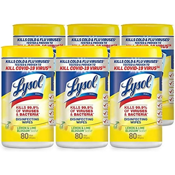 Lysol Disinfecting Wipes, Lemon And Lime Blossom, 80Count, Pack Of 6