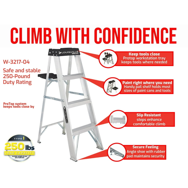 Louisville Ladder 4' Aluminum Step Ladder 250-lb Capacity W-2112-04S