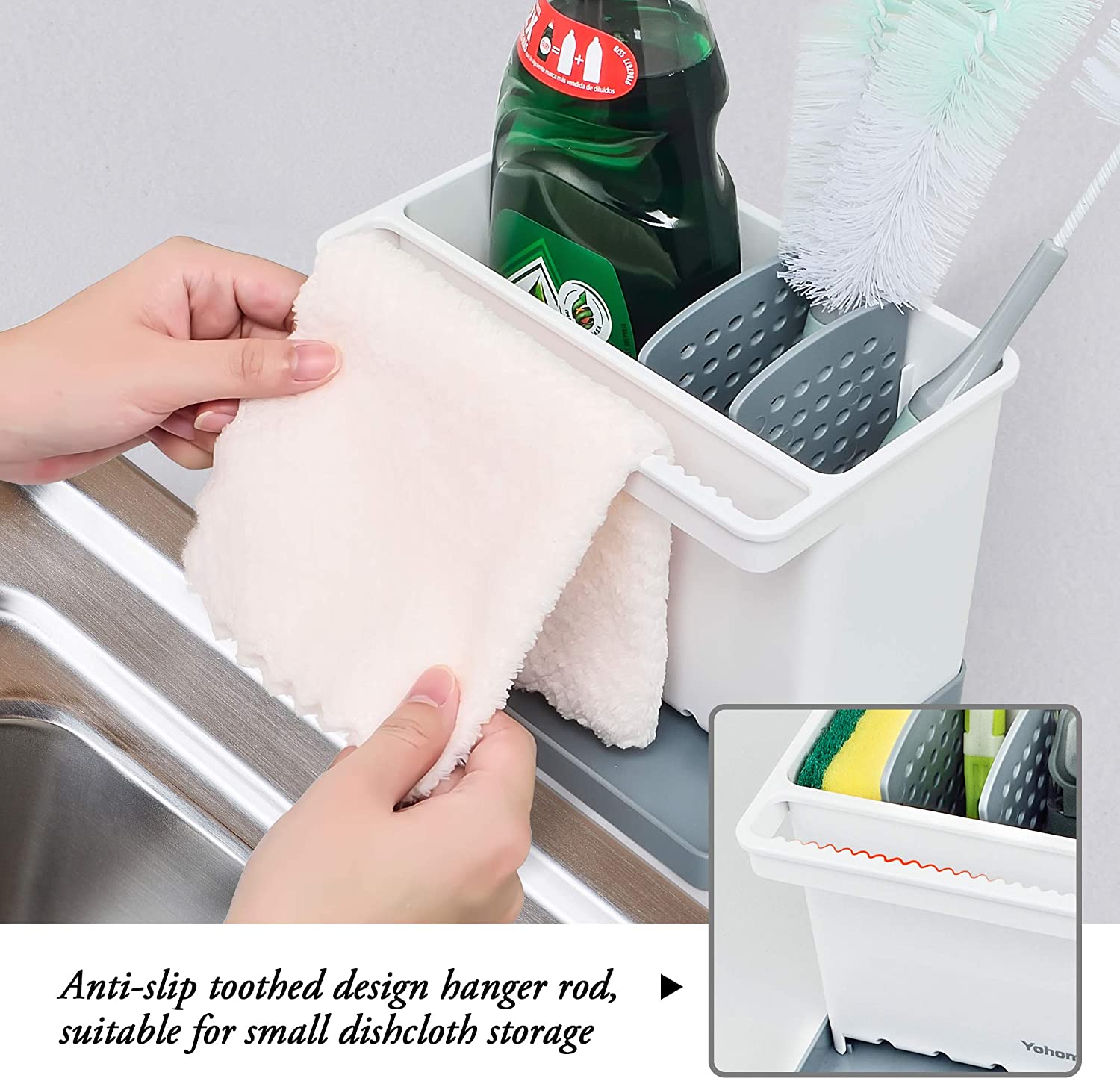 for Kitchen with Holder for Sponges and Cleaning Supplies 3-in-1 Multifunctional sponge caddy and Dish Cloth Hanger Bathroom Soap Box Organizer with Suction Cups Sponge Holder for Kitchen Sink