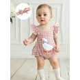thumbnail image 4 of Suealasg Baby Girl Duck Embroidery Romper Flying Sleeve Tiered Plaid Overalls with Headband, 4 of 9