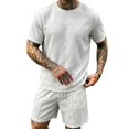thumbnail image 3 of Men's 2 Piece Loungewear Set Short Sleeve Shirt & Shorts Summer Outfits Casual Comfortable Tracksuit Loose Fit Heavyweight Tshirt & Drawstring Shorts Casual Summer Outfits White 2Xl, 3 of 5