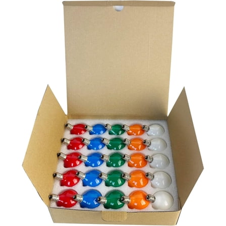 OPVM-25-Pack G40 Replacement Christmas Lights Bulbs, Colored Light Bulbs for Christmas Outdoor String Lights, C7/E12 Candelabra Base, 5W Incandescent Light Bulbs-Multicolor