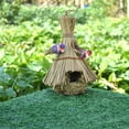 thumbnail image 2 of Hand-Woven Bird House Natural Grass Bird Nest Shelter Hut Small Bird Hideaway Outside Sparrows Hanging Parrot Nest Houses Pet Bird's nest 10cm*25cm flowered grass rope with bow, 2 of 4
