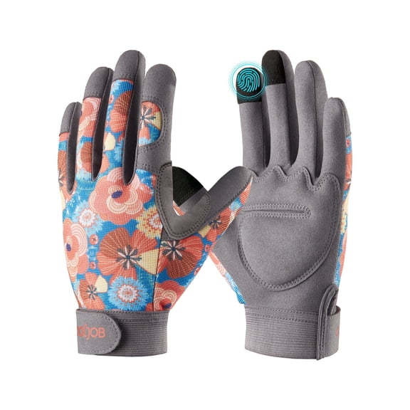 COOLJOB Medium Gardening Work Gloves for Women Ladies, Thorn Proof for Rose Pruning, Cactus Handling, Blackberry Bush Planting, Puncture Resistant Anti-Slip Flexible, 1 Pair M Floral Orange