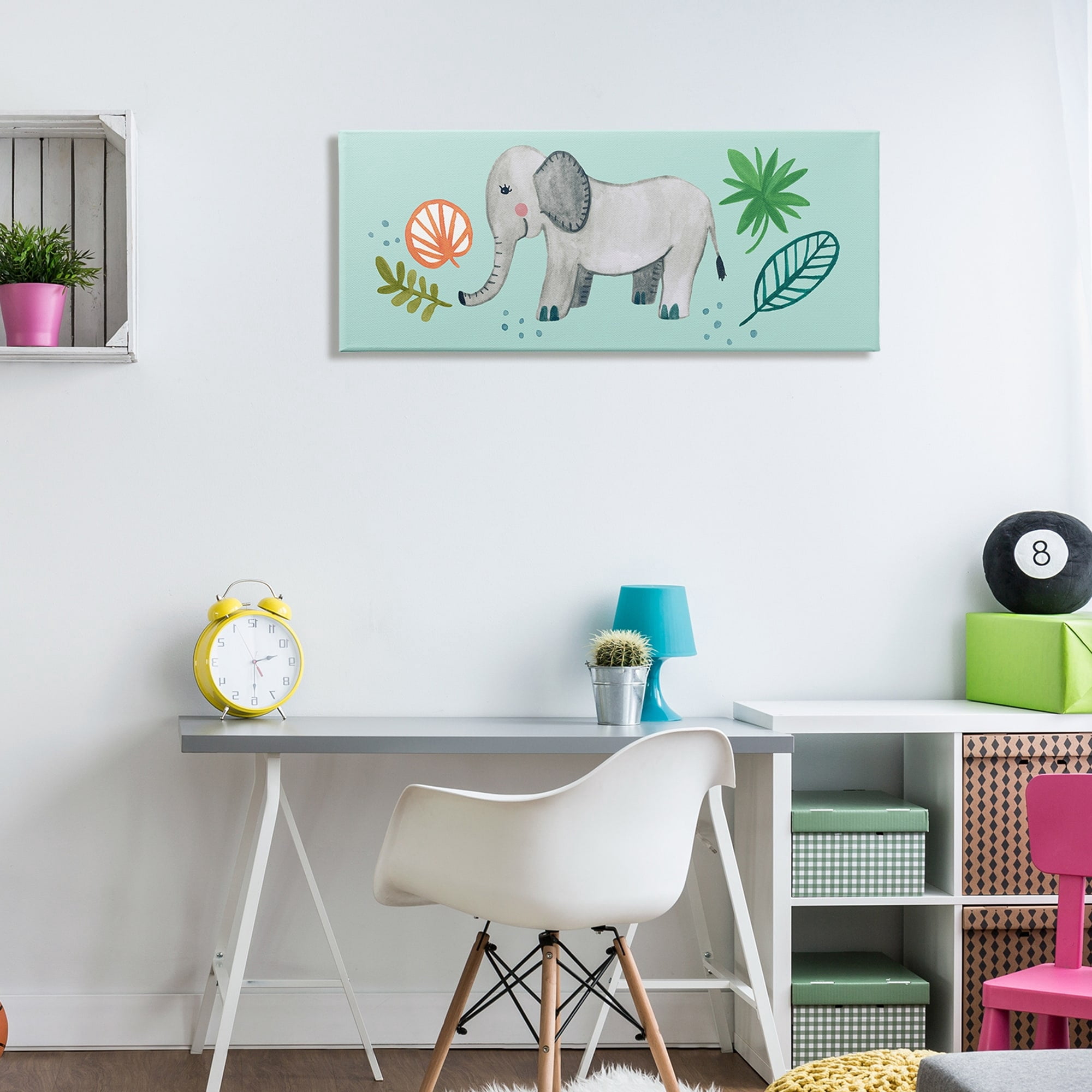 Stupell Industries Cute Whimsical Elephant Plant Botanical Illustration Paintings Gallery-Wrapped Canvas Print Wall Art, 40x17, by Heather Strianese