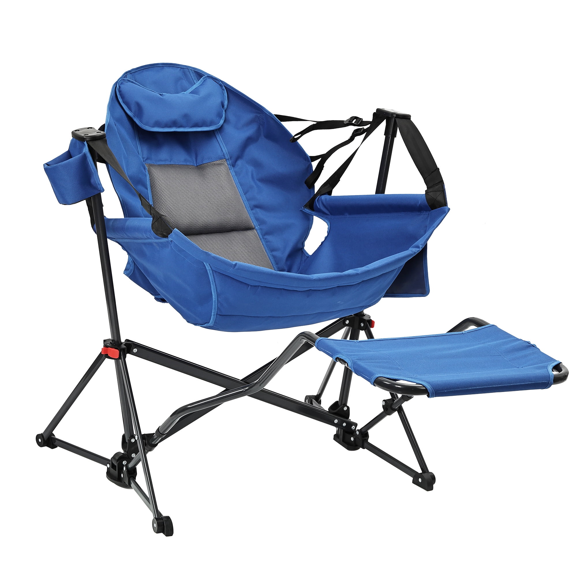 Autlaycil Camping Chairs, Oversized Hammock Chairs, Folding Rocking Chairs, Adjustable Back Swing Chairs, Cup Holder, Outdoor Beach Lawn, Blue