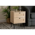 thumbnail image 3 of Baxton Studio Sherwin Brown and Black 2-Drawer End Table with Rattan Accent, 3 of 13