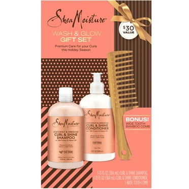 Sheamoisture Wash & Glow Women's Gift Set Shampoo & Conditioner Coconut & Hibiscus Tooth Comb, 13 oz 2 Pack